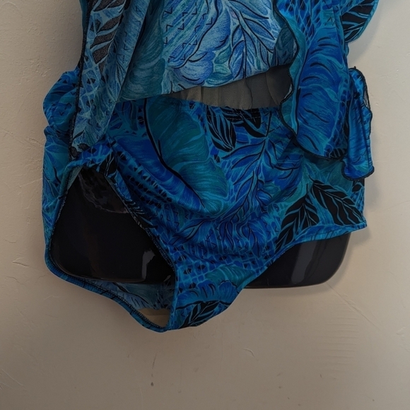 Vintage Maxine of Hollywood Tropical Swimsuit Floral Modest Dress Skirt Side Tie - Picture 4 of 9